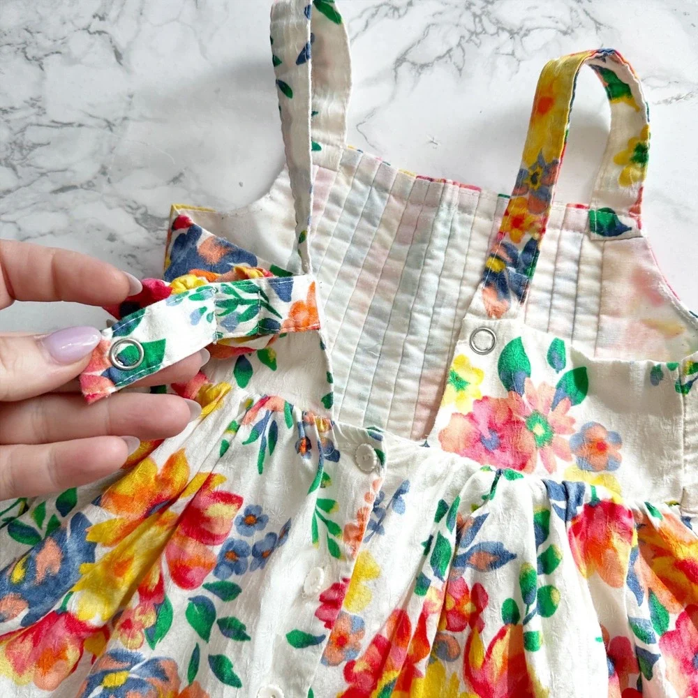 Shabby Chic Cotton Sleeveless Floral Multicolor Dress Baby Girls Size 24M
